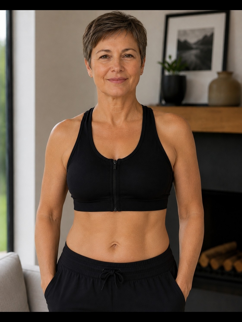 Velocity Black Front-Zip Racerback Sports Bra, Size L